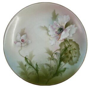 Antique RS Prussia‎ Floral Plate 8 Inch White Pink Poppy Gold Rimmed Germany